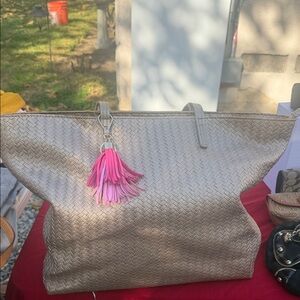 Bath & Body Works Tan Tote with Pink Tassel